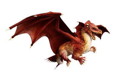 Beyaz arka plan üzerinde izole kırmızı fantezi Dragon 3D render