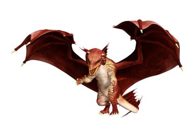 Beyaz arka plan üzerinde izole kırmızı fantezi Dragon 3D render
