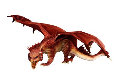 Beyaz arka plan üzerinde izole kırmızı fantezi Dragon 3D render