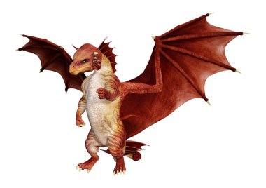 Beyaz arka plan üzerinde izole kırmızı fantezi Dragon 3D render