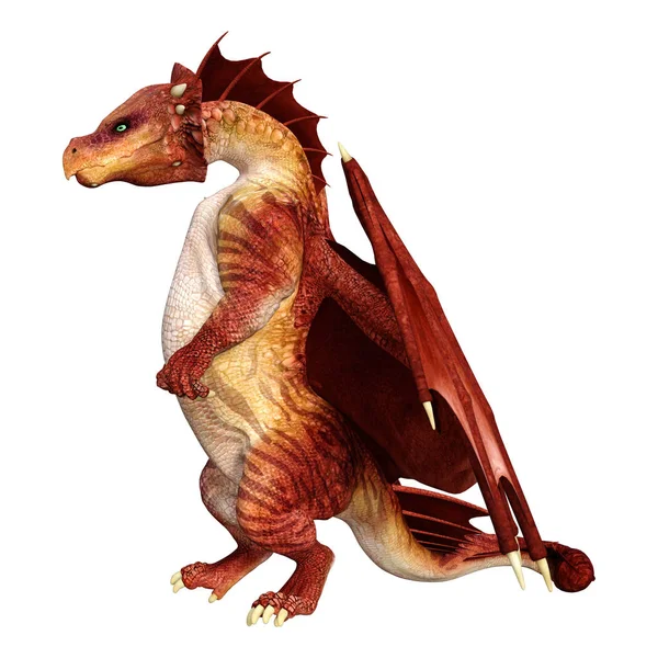 Renderowania Dragon Fantasy Czerwony Białym Tle — Zdjęcie stockowe