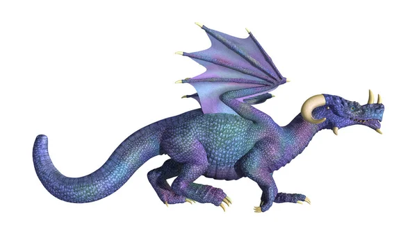 Rendering Blue Fantasy Dragon Isolated White Background — Stock Photo, Image