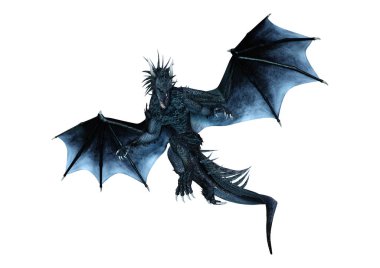 Beyaz arka plan üzerinde izole bir siyah fantezi ejderha 3D render