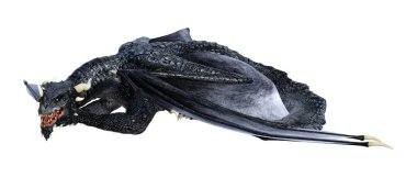 Beyaz arka plan üzerinde izole bir siyah fantezi ejderha 3D render