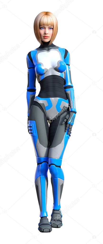 3D rendering of a female robot isolated on white background
