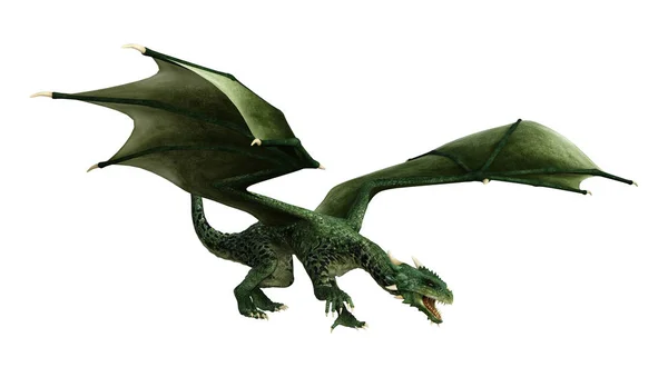 Darstellung Eines Grünen Fantasie Drachen Isoliert Auf Weißem Hintergrund — Stockfoto