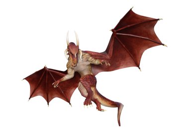 Beyaz arka plan üzerinde izole kırmızı fantezi Dragon 3D render