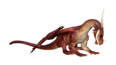 Beyaz arka plan üzerinde izole kırmızı fantezi Dragon 3D render