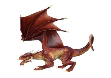 Beyaz arka plan üzerinde izole kırmızı fantezi Dragon 3D render