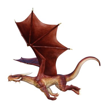 Beyaz arka plan üzerinde izole kırmızı fantezi Dragon 3D render