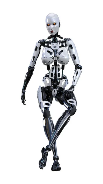 Rendering Robot Femmina Isolato Sfondo Bianco — Foto Stock