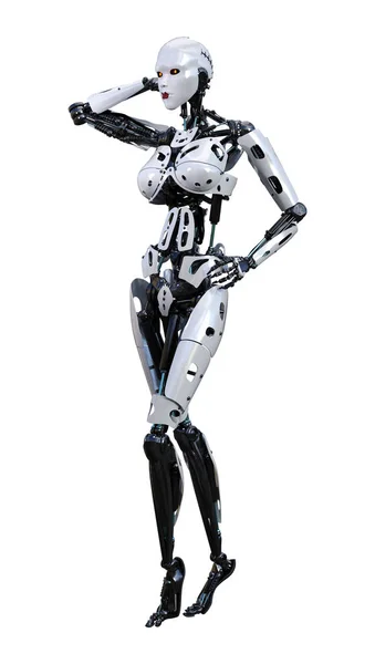 Rendu Robot Féminin Isolé Sur Fond Blanc — Photo