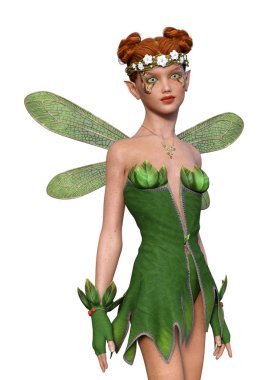 Beyaz arkaplanda izole edilmiş bir bahar perisinin 3 boyutlu canlandırması