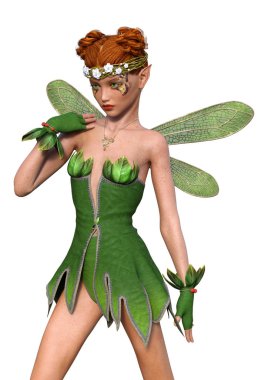 Beyaz arkaplanda izole edilmiş bir bahar perisinin 3 boyutlu canlandırması