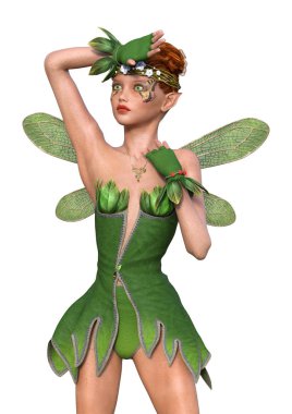 Beyaz arkaplanda izole edilmiş bir bahar perisinin 3 boyutlu canlandırması