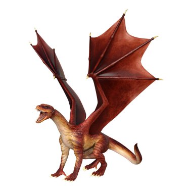 Beyaz arka plan üzerinde izole kırmızı fantezi Dragon 3D render