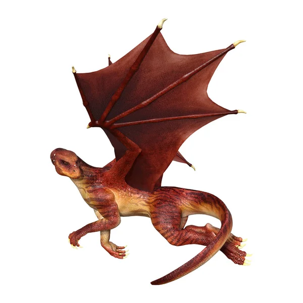 Beyaz arka plan üzerinde izole kırmızı fantezi Dragon 3D render