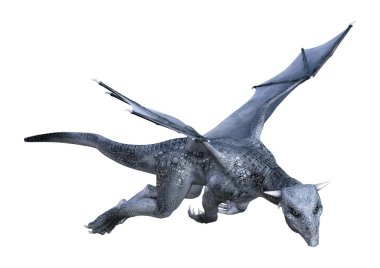 Beyaz arka plan üzerinde izole bir fantezi ejderha delikanlı 3D render