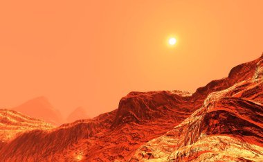 Kızıl gezegen Mars peyzaj 3D render