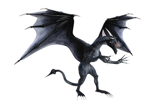 Rendering Black Fantasy Dragon Isolated White Background — Stock Photo, Image