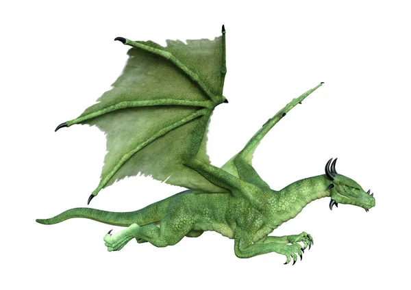 Darstellung Eines Grünen Fantasie Drachen Isoliert Auf Weißem Hintergrund — Stockfoto