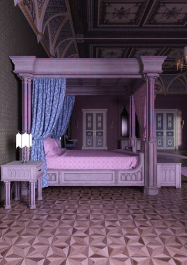 pastel renklerle bir ortaçağ tarzı sarayda 3D render