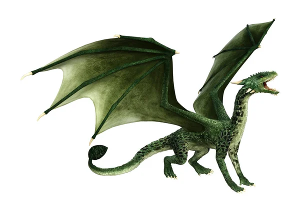 Rendering Drago Fantasy Verde Isolato Sfondo Bianco — Foto Stock