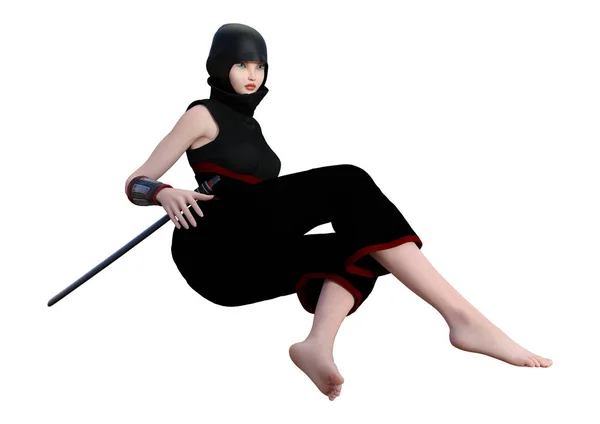 Renderowania Ninja Kobiece Kobieta Białym Tle — Zdjęcie stockowe