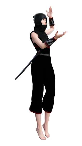 Rendering Ninja Femmina Isolato Sfondo Bianco — Foto Stock