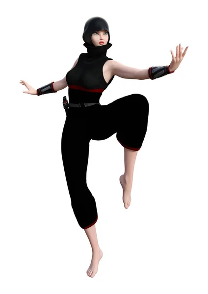 Vykreslování Žena Ninja Izolovaných Bílém Pozadí — Stock fotografie