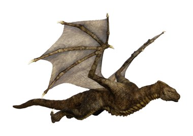 Beyaz arka planda izole edilmiş bir fantezi ejderhanın 3 boyutlu canlandırması