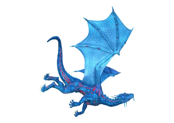 Rendu Dragon Fantaisie Bleu Isolé Sur Fond Blanc — Photo