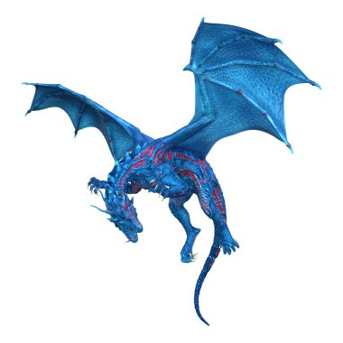 Beyaz arka plan üzerinde izole mavi fantezi Dragon 3D render