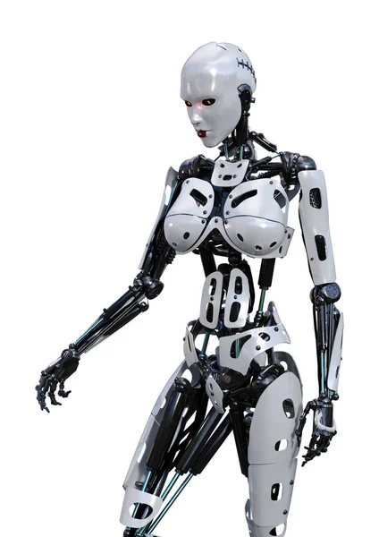 3D Rendering robot femminile su bianco — Foto Stock