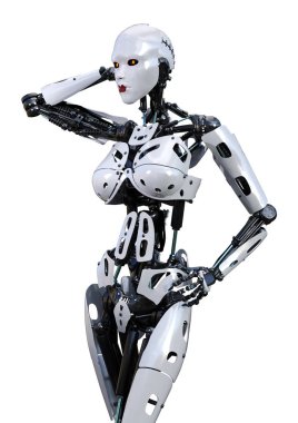 3D render kadın Robot üzerinde beyaz