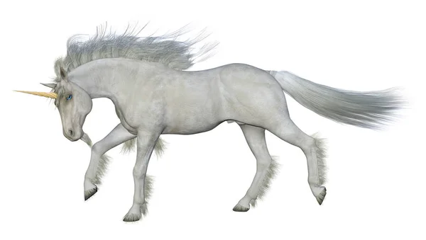 Cuento de hadas 3D Unicornio blanco sobre blanco — Foto de Stock