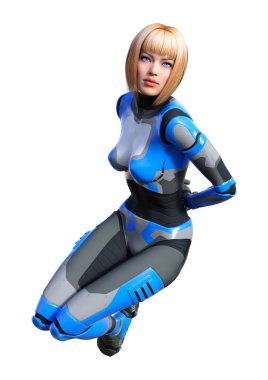 3D render kadın Robot üzerinde beyaz