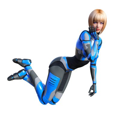 3D render kadın Robot üzerinde beyaz