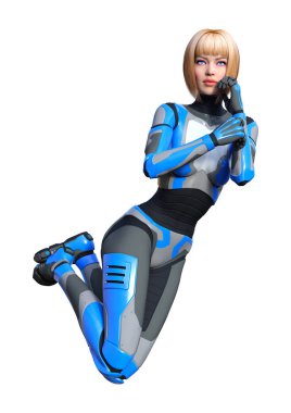 3D render kadın Robot üzerinde beyaz