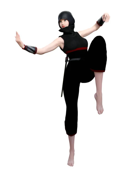 3D Rendering Female Ninja on White — Stock Photo, Image