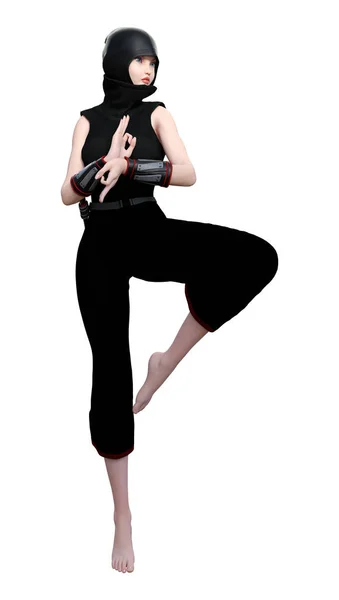 3D renderowania kobiety Ninja na białym — Zdjęcie stockowe