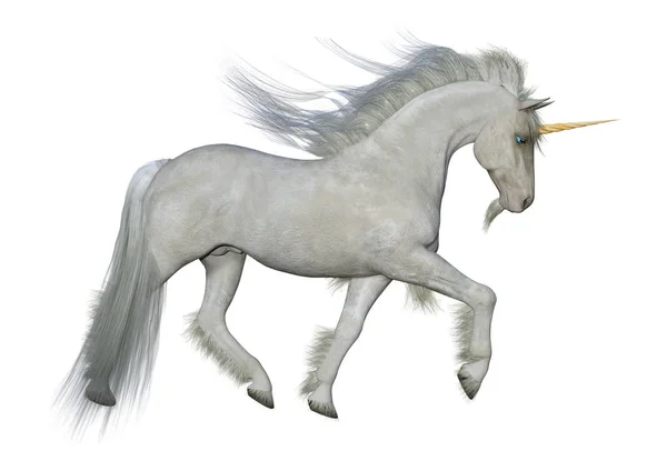 3D Rendering Fairy Tale White Unicorn on White — Stock Photo, Image