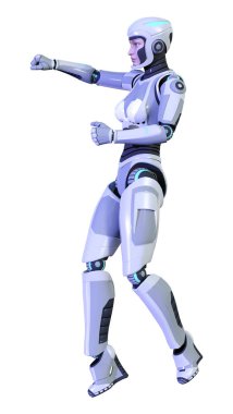 3D render kadın Robot üzerinde beyaz