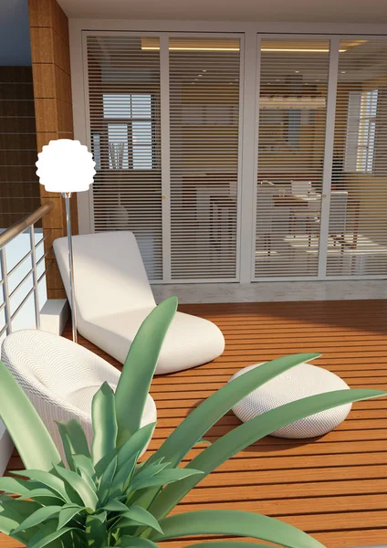 3D vykreslování moderní terasa — Stock fotografie