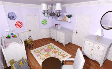 3D render kreş odası