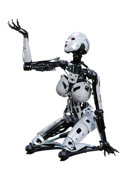 3D-рендеринг женского робота на белом — стоковое фото