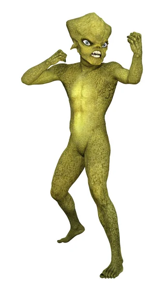 3D Rendering Green Alien on White — Stock Photo, Image