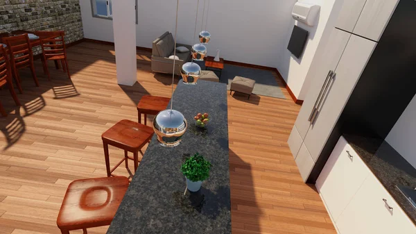 Rendu 3D intérieur de cuisine contemporaine — Photo