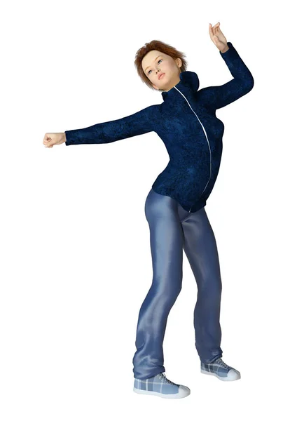 3D Rendering Teenager Girl Dancing on White — Stock Photo, Image