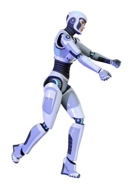 3D render kadın Robot üzerinde beyaz